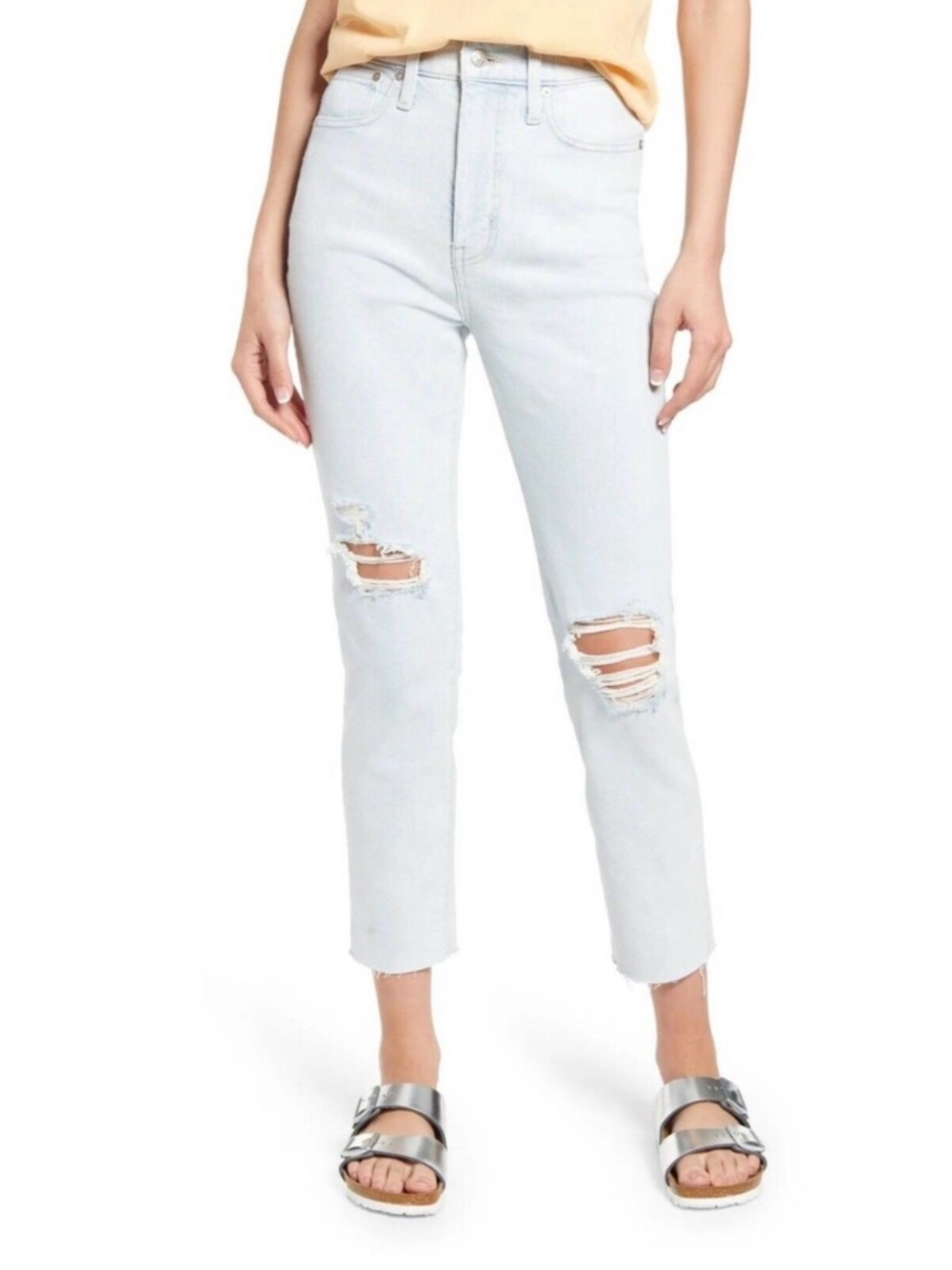 Madewell The Mom Jean High Waist Ripped Distressed Raw Hem Jeans